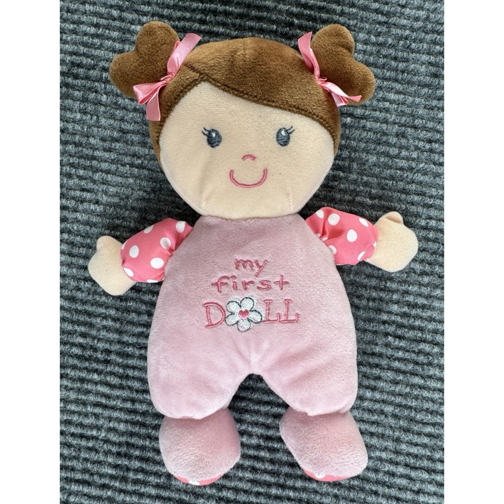 Baby Starters My First Doll Pink Plush Rattle Girl Flower Polka Dot Soft Lovey